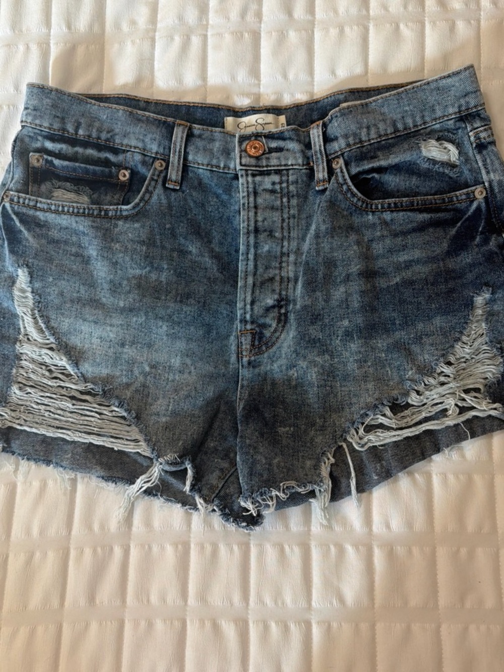Jessica Simpson Frayed Distressed Denim Shorts - Blue